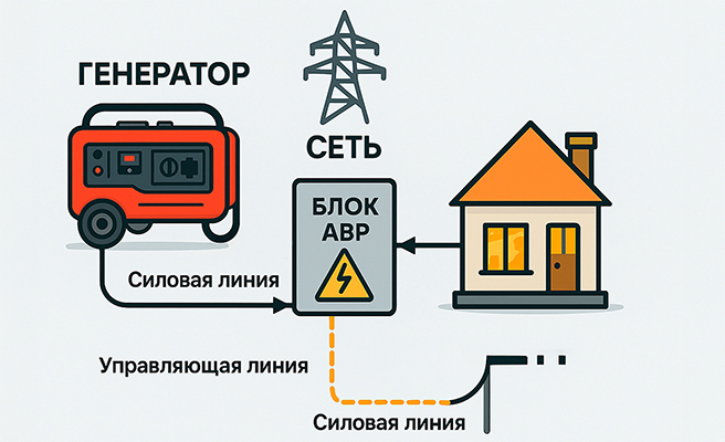 Схема подключения генератора через АВР